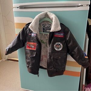 Brown Aviator Kids Jacket with Patches size L/7